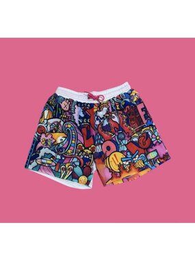 Slunk Slunkadoodles Men's Size XL  Multi Print Inseam Graffiti Shorts #Slunks